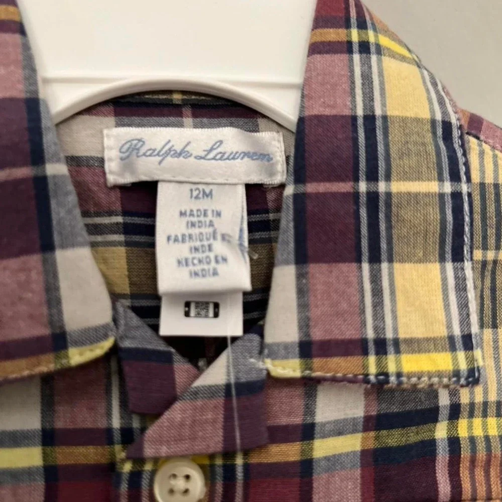 Ralph Lauren Plaid Infant Boys Romper with Snap Bottom Size 12 months NWT preppy